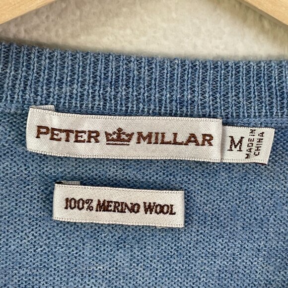 Peter Millar Mens Medium Blue V Neck Sweater 100% Merino Wool Long Sleeve - Picture 3 of 8